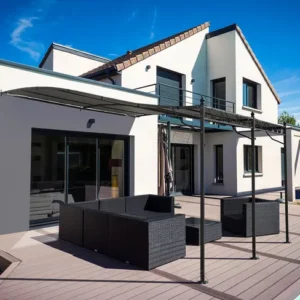 Pergola tonnelle adossée en métal - 3 x 4 m - Gris